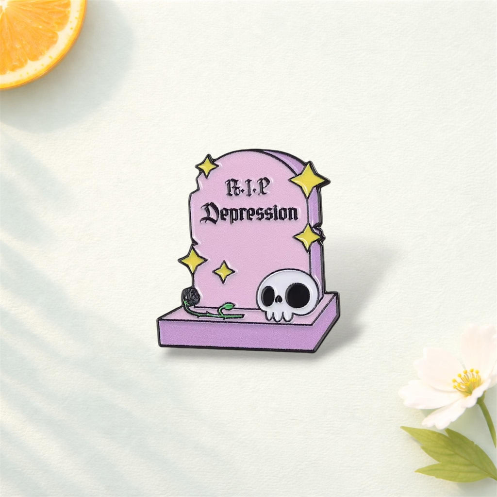 Funny Mental Health Enamel Pin – Cute Sheep Duck Skull Cartoon Brooch – Dark Humor Tombstone Lapel Badge – Quirky Aesthetic Jewelry Gift