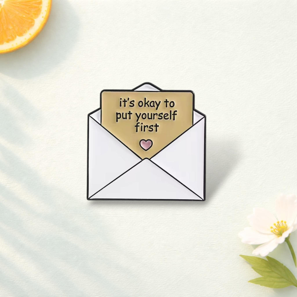 Love Yourself Enamel Pin Encouragement Quote Brooch Envelope Design Lapel Badge Jewelry Gift for Friends