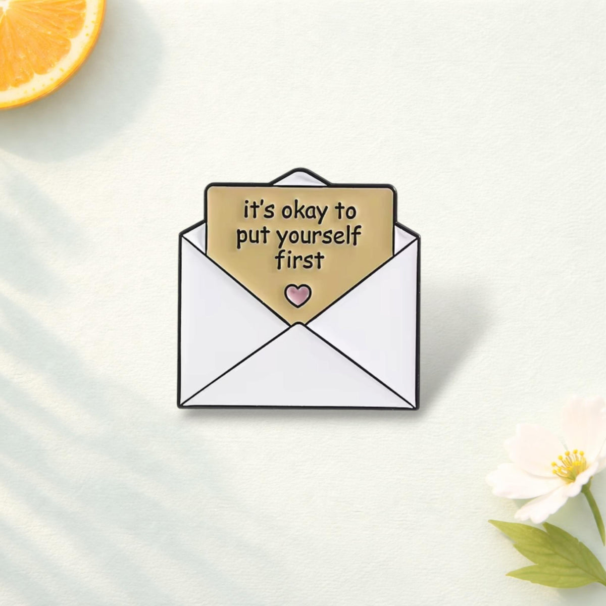 Love Yourself Enamel Pin Encouragement Quote Brooch Envelope Design Lapel Badge Jewelry Gift for Friends