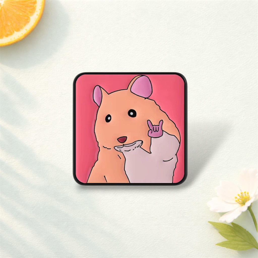 Selfie Peace Hamster Enamel Pin Funny Cartoon Mouse Animal Brooch Lapel Badge Jewelry Gift for Friends