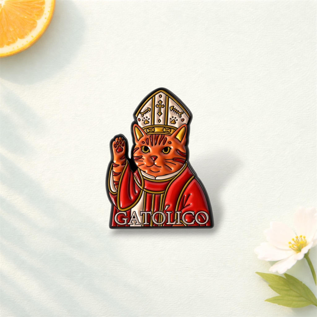 Sacred Catholic Cat Enamel Pin Solemn GATOLICO Cat Religious Belief Cartoon Brooch Lapel Badge Jewelry Gift