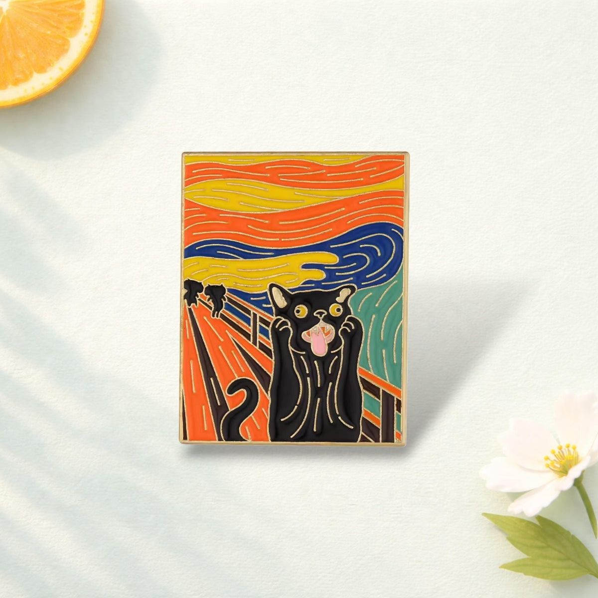 Cats In Oil Painting Enamel Pin Black Kitten Sunflower Brooch Funny Cat Badge Animal Lover Gift Custom Lapel Pin Jewelry