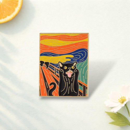 Cats In Oil Painting Enamel Pin Black Kitten Sunflower Brooch Funny Cat Badge Animal Lover Gift Custom Lapel Pin Jewelry