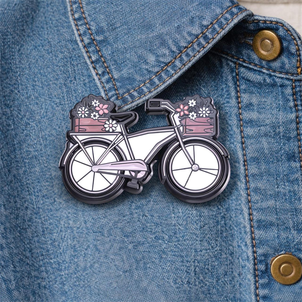 Floral Bicycle Car Enamel Pin Cute Creative Flower Cartoon Brooch Funny Artistic Lapel Badge Backpack Jewelry Gift