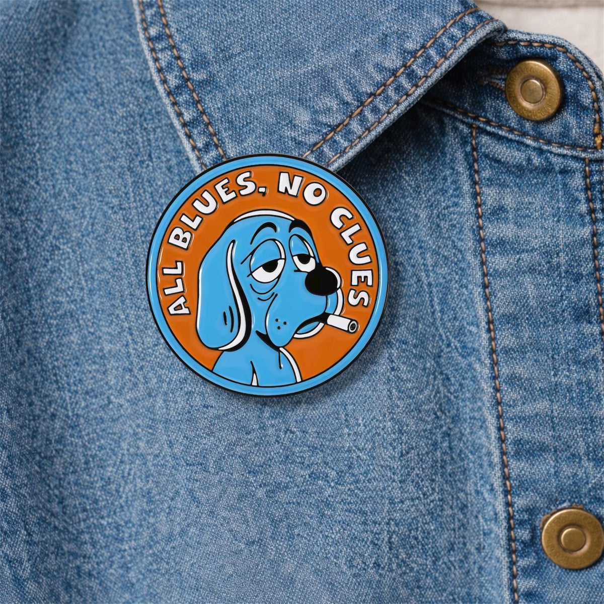 ALL BLUES Enamel Pin Cartoon Anime Blue Sad Dog Smoking Brooch Lapel Backpack Badge