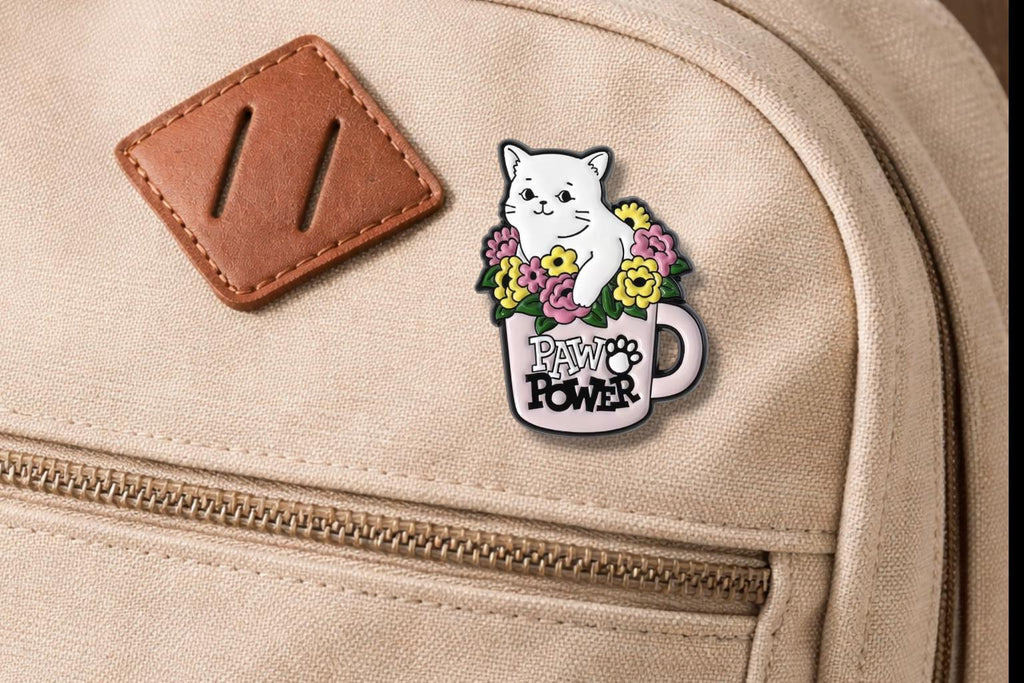 Paw Power Floral Pet Lover Cup Enamel Pins Cute White cat Dog Animal Brooch Lapel Badge