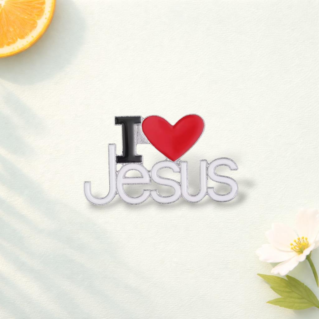 I Love Jesus Enamel Pins Custom Phrase With Heart Brooches Shirt Collar Lapel Badges Simple Jewelry Gift for Kids