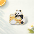 Cartoon Panda Enamel Pin Drinking Herbal Tea and Eating Bamboo Brooch Lapel Badge Cute Animal Jewelry Gift for Friends