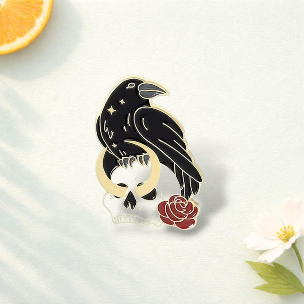 Crow Skull Rose Enamel Pin Gothic Crow Brooch Cartoon Bird Badge Punk Jewelry Lapel Pin Clothes Backpack Accessory Gift