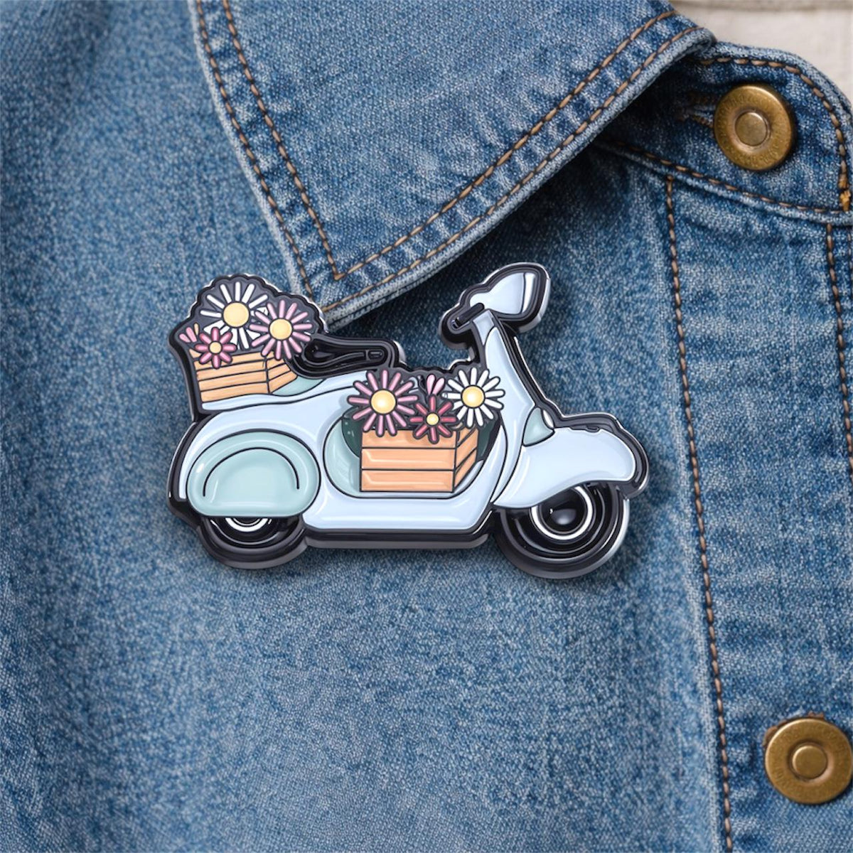 Floral Bicycle Car Enamel Pin Cute Creative Flower Cartoon Brooch Funny Artistic Lapel Badge Backpack Jewelry Gift