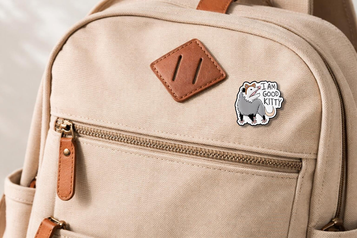 Funny Opossum cat Cosplay Enamel Pins I Am Good Kitty Brooch Lapel Badge Backpack Jewelry Gift
