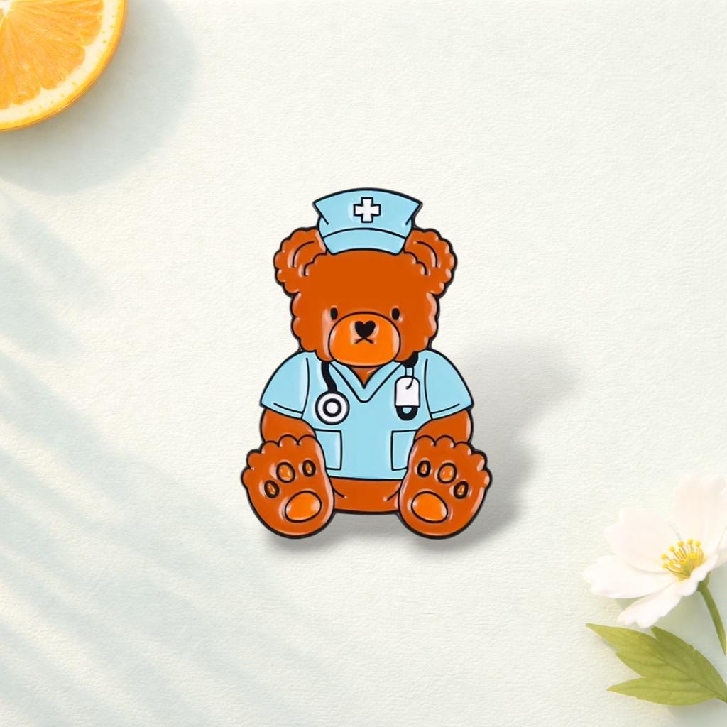 Doctor Nurse Teddy Bear Enamel Pins Medical Uniform Stethoscope Syringe Animal Lapel Brooch