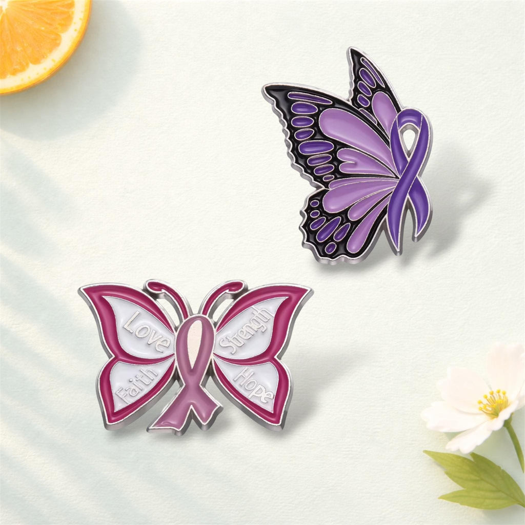 Ribbon Butterfly Enamel Pin Love Strength Faith Hope Brooch Awareness Pin Motivational Jewelry Gift Backpack Badge