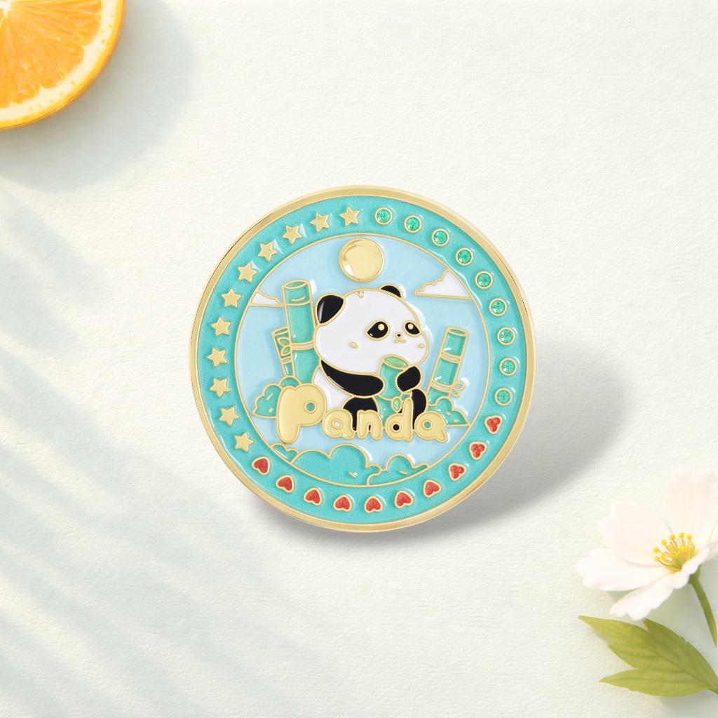 Cartoon Panda Enamel Pin Drinking Herbal Tea and Eating Bamboo Brooch Lapel Badge Cute Animal Jewelry Gift for Friends