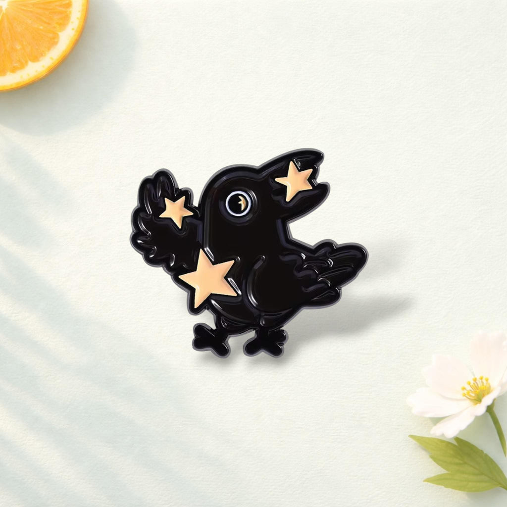 Black Raven Enamel Pin Cute Bird Brooch Gothic Crow Badge Animal Lover Gift Lapel Pin Backpack Jewelry Accessory for Friends
