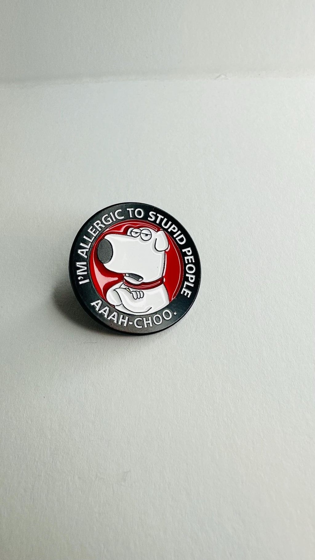 Funny Dog Enamel Pin – “I Am Allergic to Stupid People” Cartoon Brooch – Sarcastic Comedy Lapel Badge – Dog Lover Jewelry Gift
