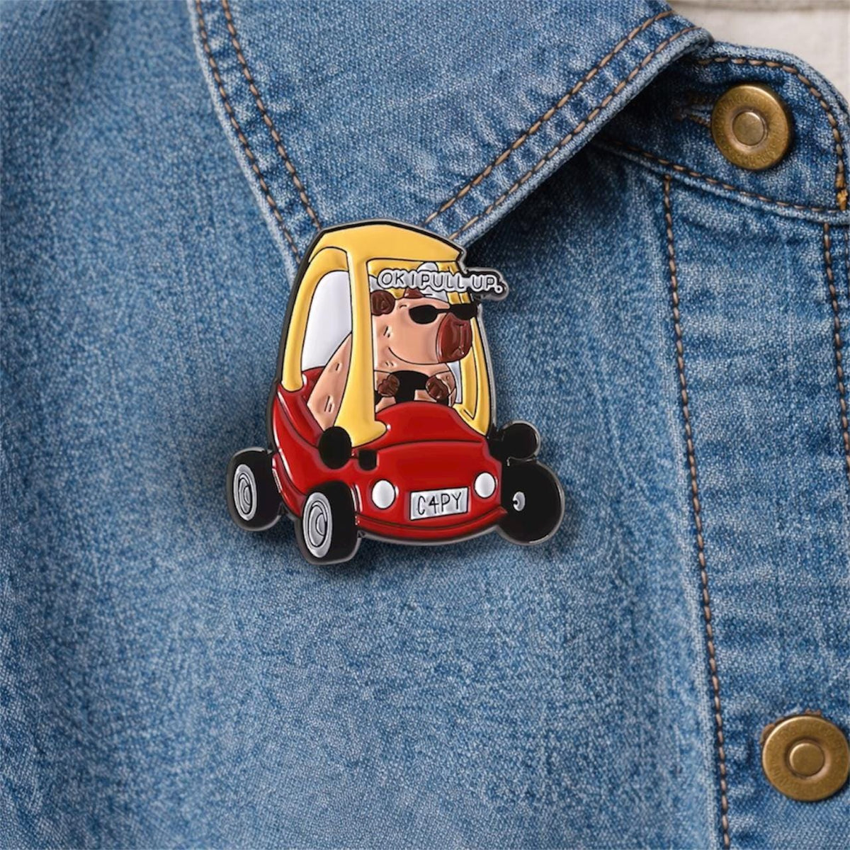 Goose With Car Funny Enamel Pins Honking Bird Brooches Lapel Badge Animal Jewelry Gift