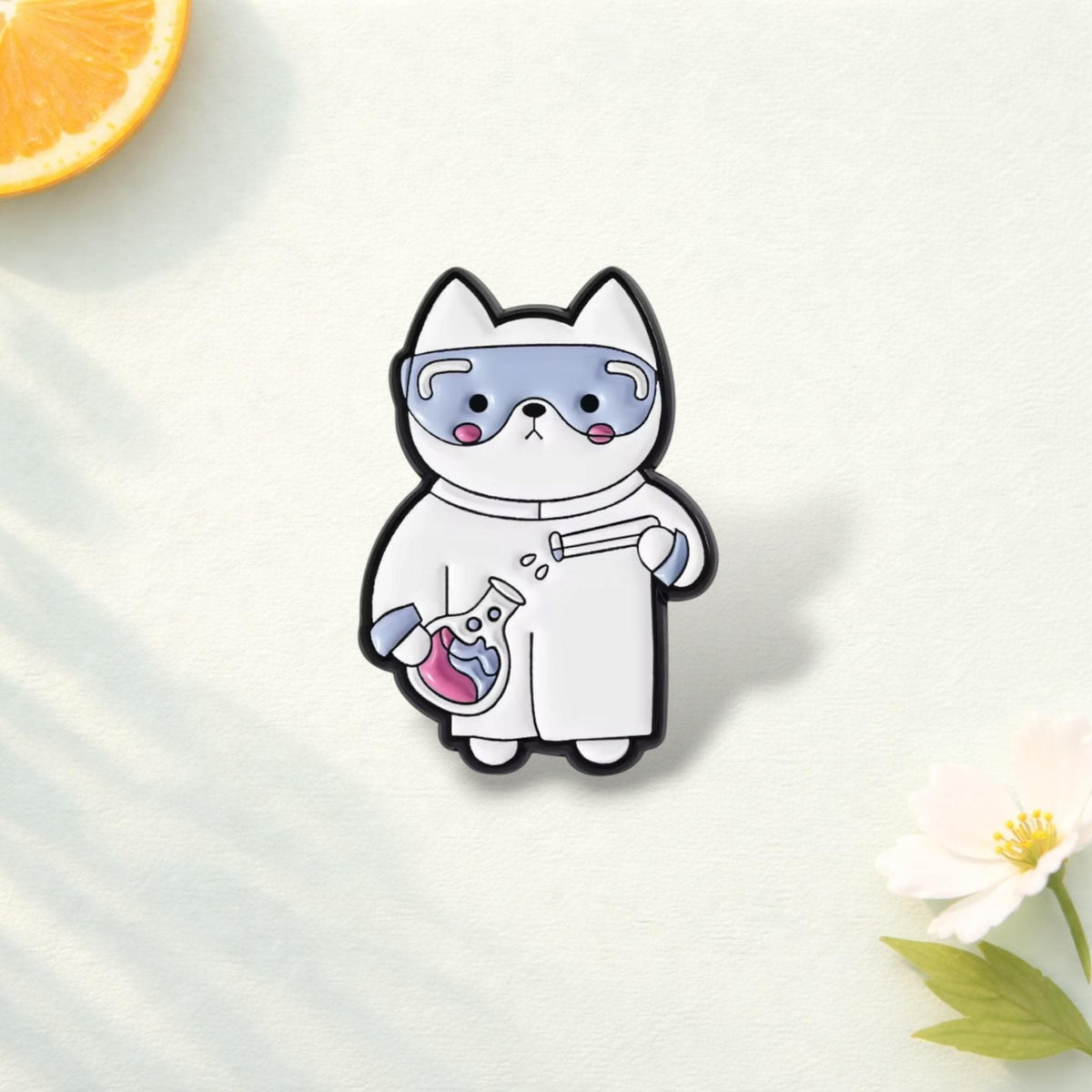 Cute Laboratory Nurse Cat Enamel Pin Cartoon Kitten Scientist Lab Brooch Lapel Badge Chemical Jewelry Gift for Friends
