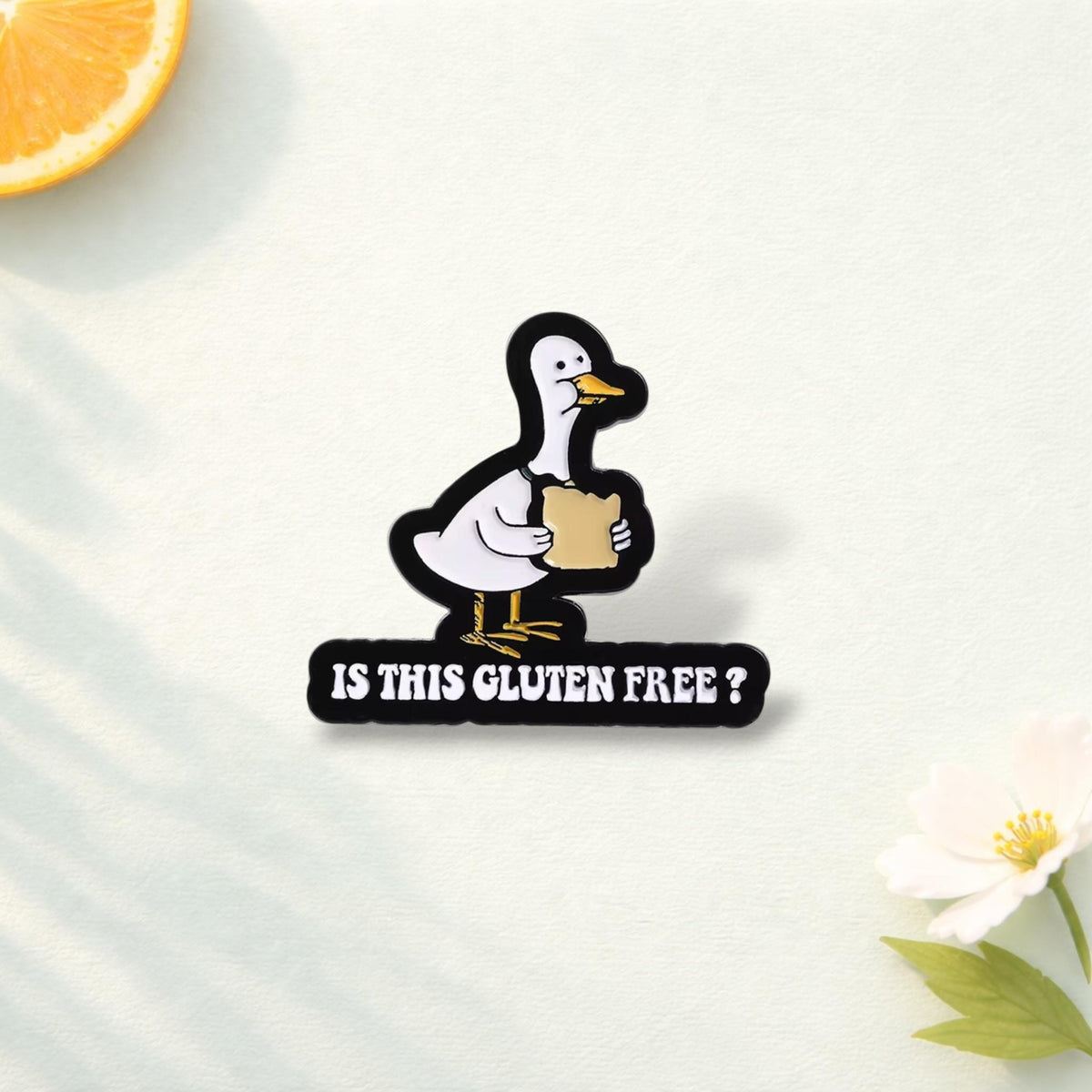 Is This Gluten Free Enamel Pin Cartoon Duck Holding Bread Brooch Funny Food Allergy Badge Lapel Pin Gift for Friends