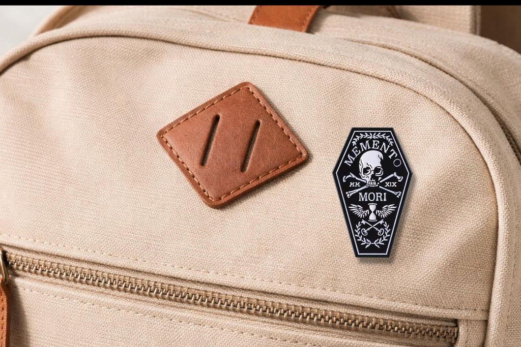 Memento Mori Enamel Pin Recuerda Tu Muerte Quote Brooch Skull and Coffin Lapel Badge Jewelry