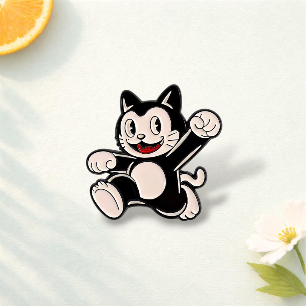 American Animated Role Black cat Enamel Pins Cartoon Happy Running cat Brooch Lapel Badge Jewelry