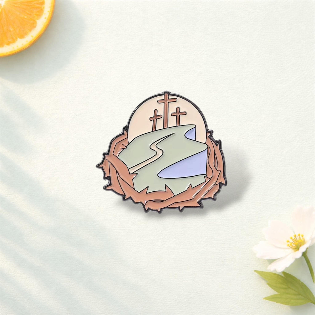 Vintage Jesus Cross Heart Enamel Pin – Christian Faith Brooch – Religious Lapel Badge Fashion Jewelry Gift