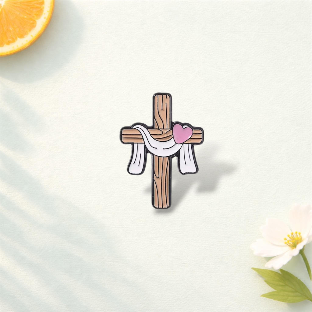 Vintage Jesus Cross Heart Enamel Pin – Christian Faith Brooch – Religious Lapel Badge Fashion Jewelry Gift