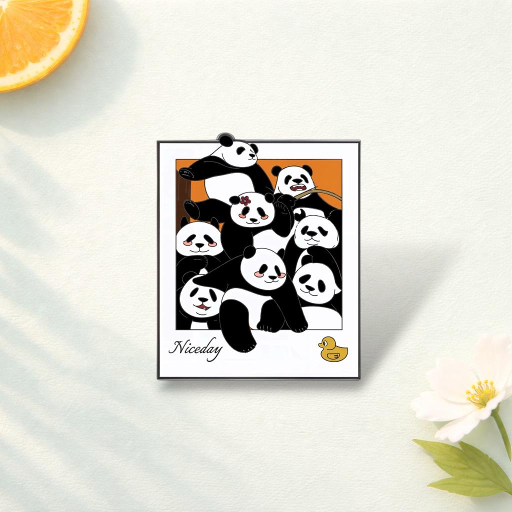 Panda Eat Bamboo and Hot Pot Enamel Pin Charming Naive Panda Brooch Lapel Badge Cute Cartoon Animal Jewelry Gift