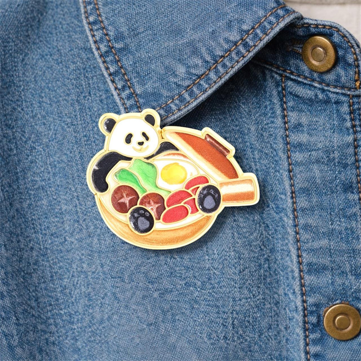 Cartoon Panda Enamel Pin Drinking Herbal Tea and Eating Bamboo Brooch Lapel Badge Cute Animal Jewelry Gift for Friends