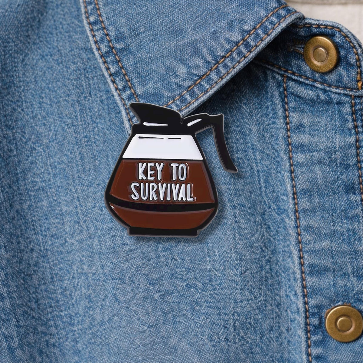 Coffee Is Key to Survival Enamel Pin Cartoon Brain and Cup Brooch Lapel Badge Jewelry Gift for Coffee Lovers