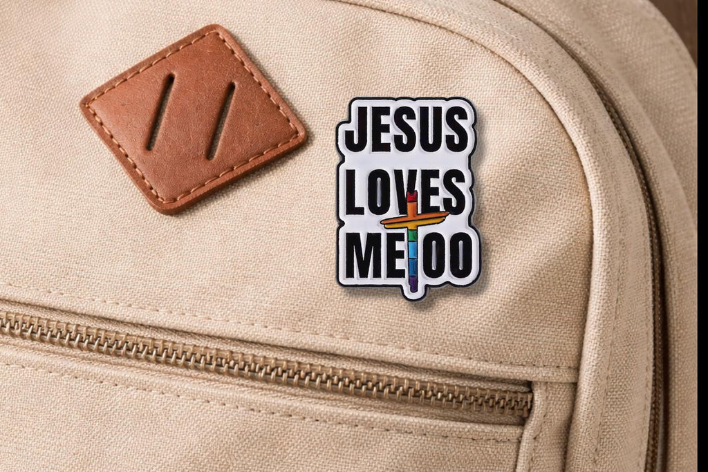 Rainbow Pride Cat Enamel Pin Jesus Loves Me Too Finger Heart Gesture Brooch Lapel Badge Jewelry Gift