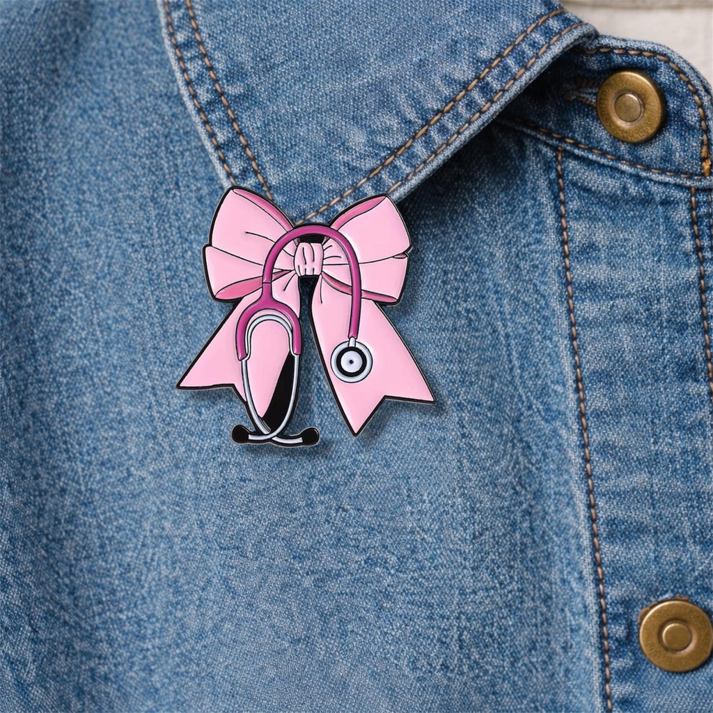Pink Bow Stethoscope Enamel Pin – Cute Medical Nurse Doctor Brooch – Aesthetic Healthcare Lapel Badge – Nurse Gift Jewelry Accessories