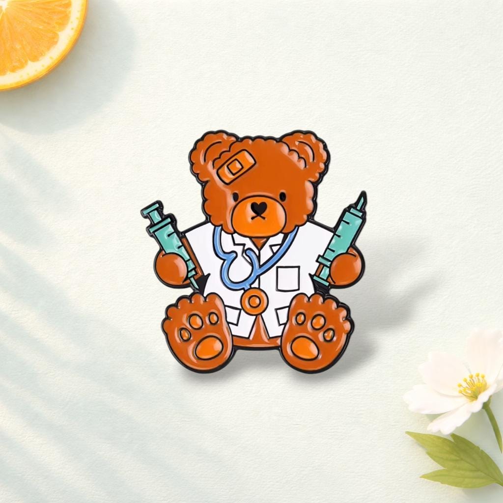 Doctor Nurse Teddy Bear Enamel Pins Medical Uniform Stethoscope Syringe Animal Lapel Brooch