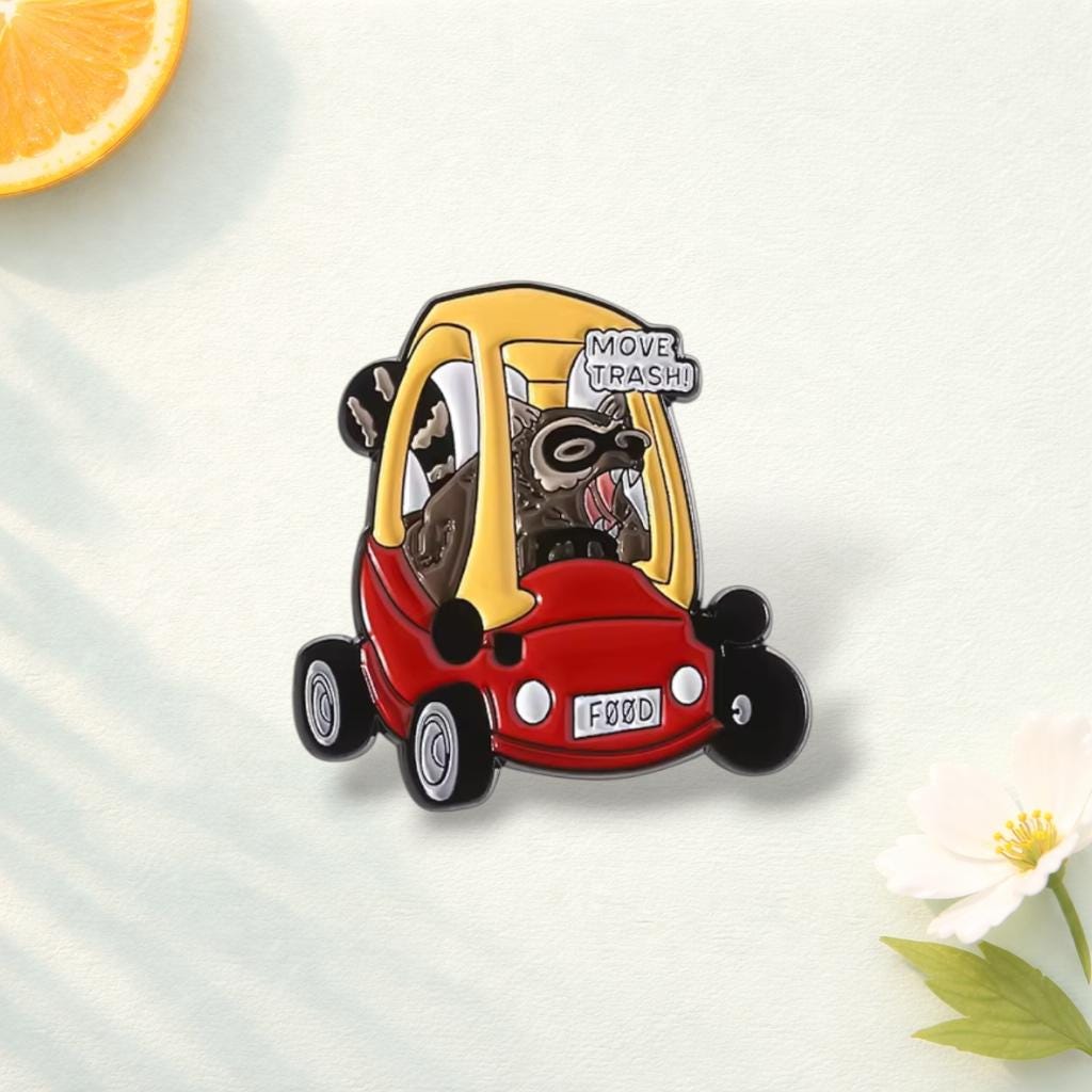 Goose With Car Funny Enamel Pins Honking Bird Brooches Lapel Badge Animal Jewelry Gift