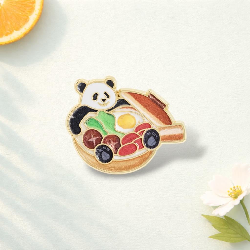 Cartoon Panda Enamel Pin Drinking Herbal Tea and Eating Bamboo Brooch Lapel Badge Cute Animal Jewelry Gift for Friends