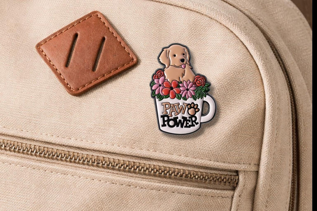 Paw Power Floral Pet Lover Cup Enamel Pins Cute White cat Dog Animal Brooch Lapel Badge
