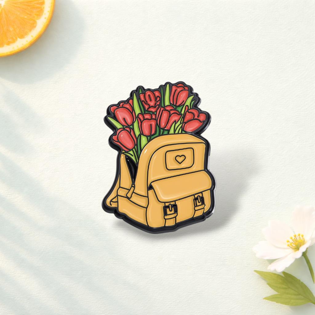 Floral Bicycle Car Enamel Pin Cute Creative Flower Cartoon Brooch Funny Artistic Lapel Badge Backpack Jewelry Gift