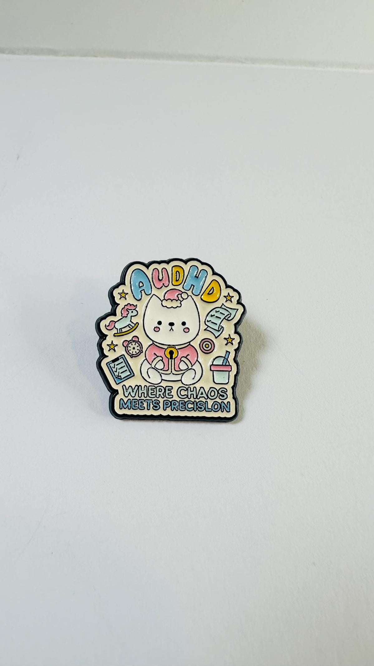 Neurodiversity Mixed Feelings Enamel Pin – Cute ADHD Cat Brooch – Mental Health Emotion Lapel Badge – Kawaii Support Jewelry Gift
