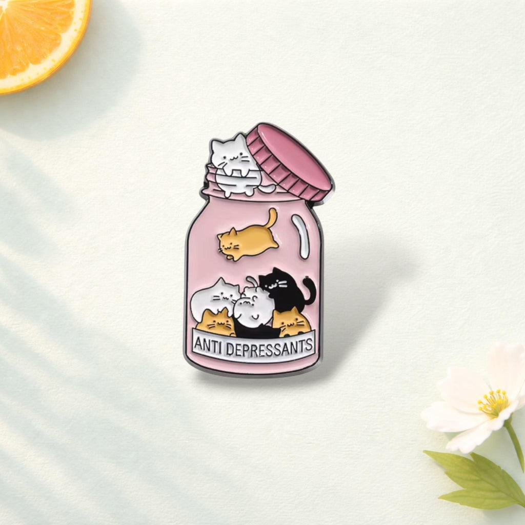 Jar Anti Depressants Cats Enamel Pin Brooch Badge Bottle Certified Cat Gift Jewelry Lady Meow Catitude Animal Pill Mental Heath