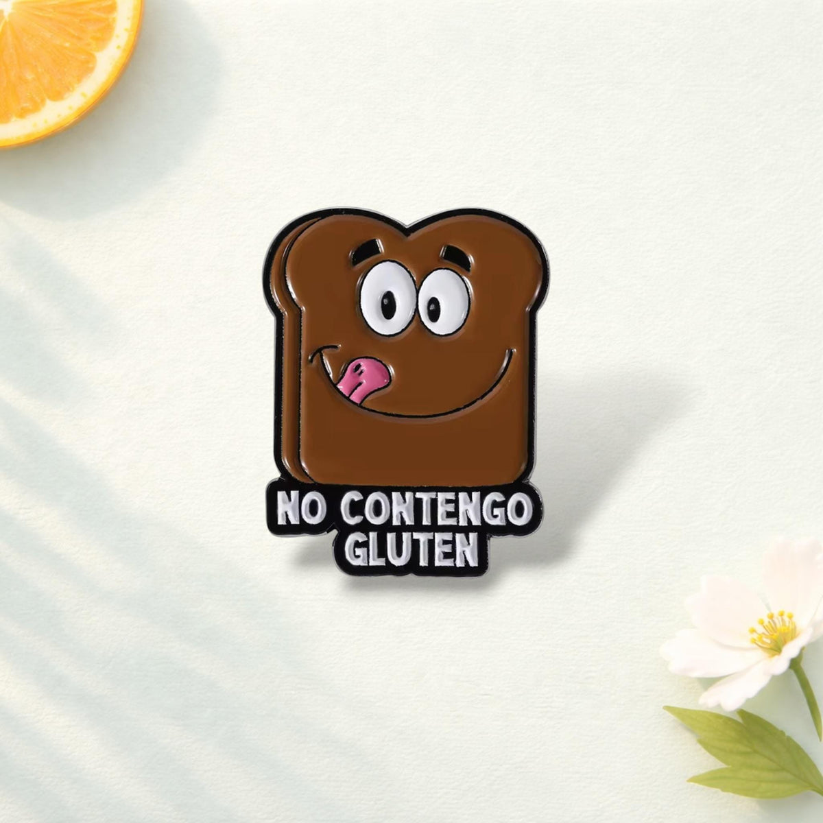 No Contengo Gluten Enamel Pin Funny Bread Toast Brooch Gluten Free Humor Badge Lapel Pin Gift for Friends Food Allergy