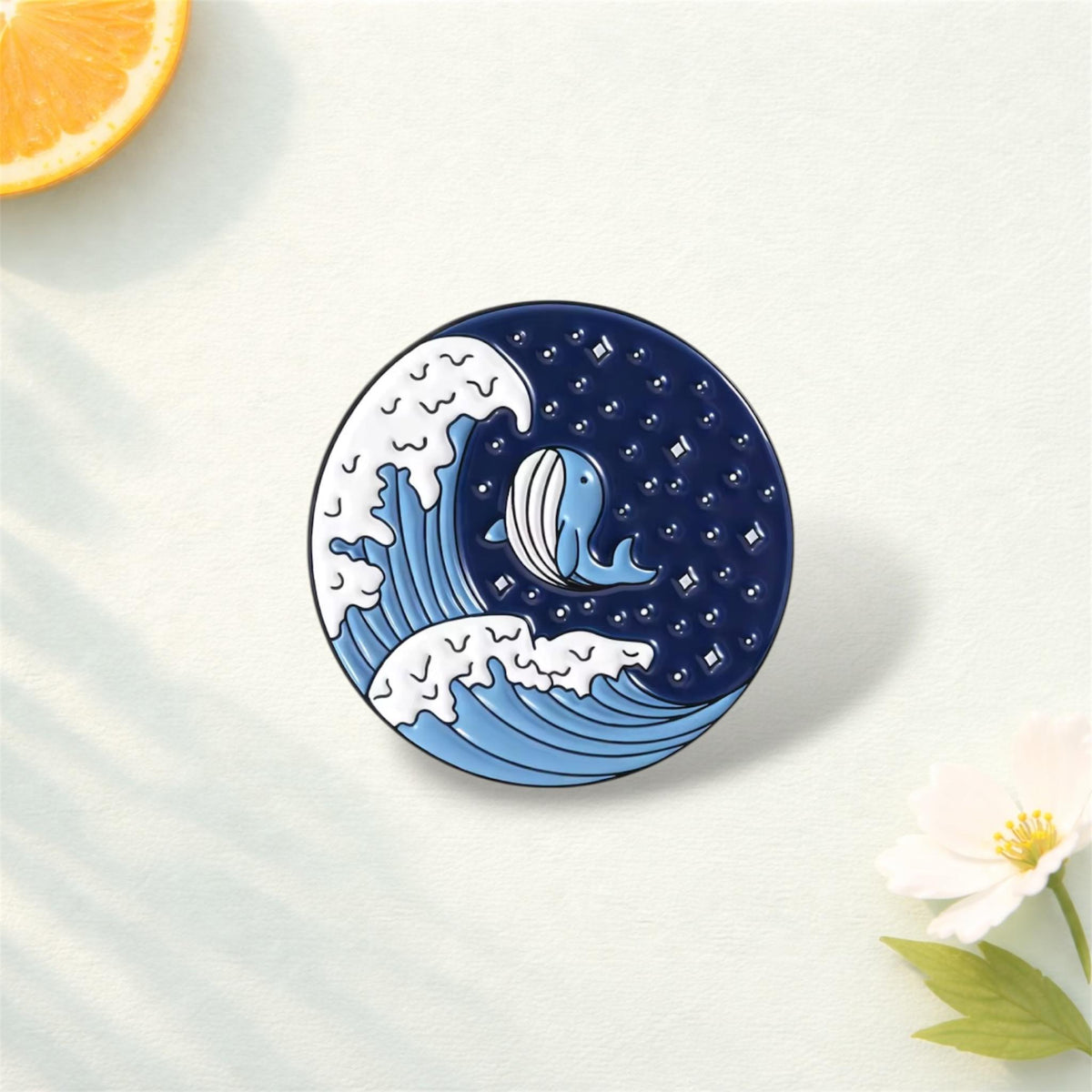 Whale Waves Night Sky Moon Stars Enamel Pin Cute Ocean Animal Brooch Lapel Badge Jewelry Gift