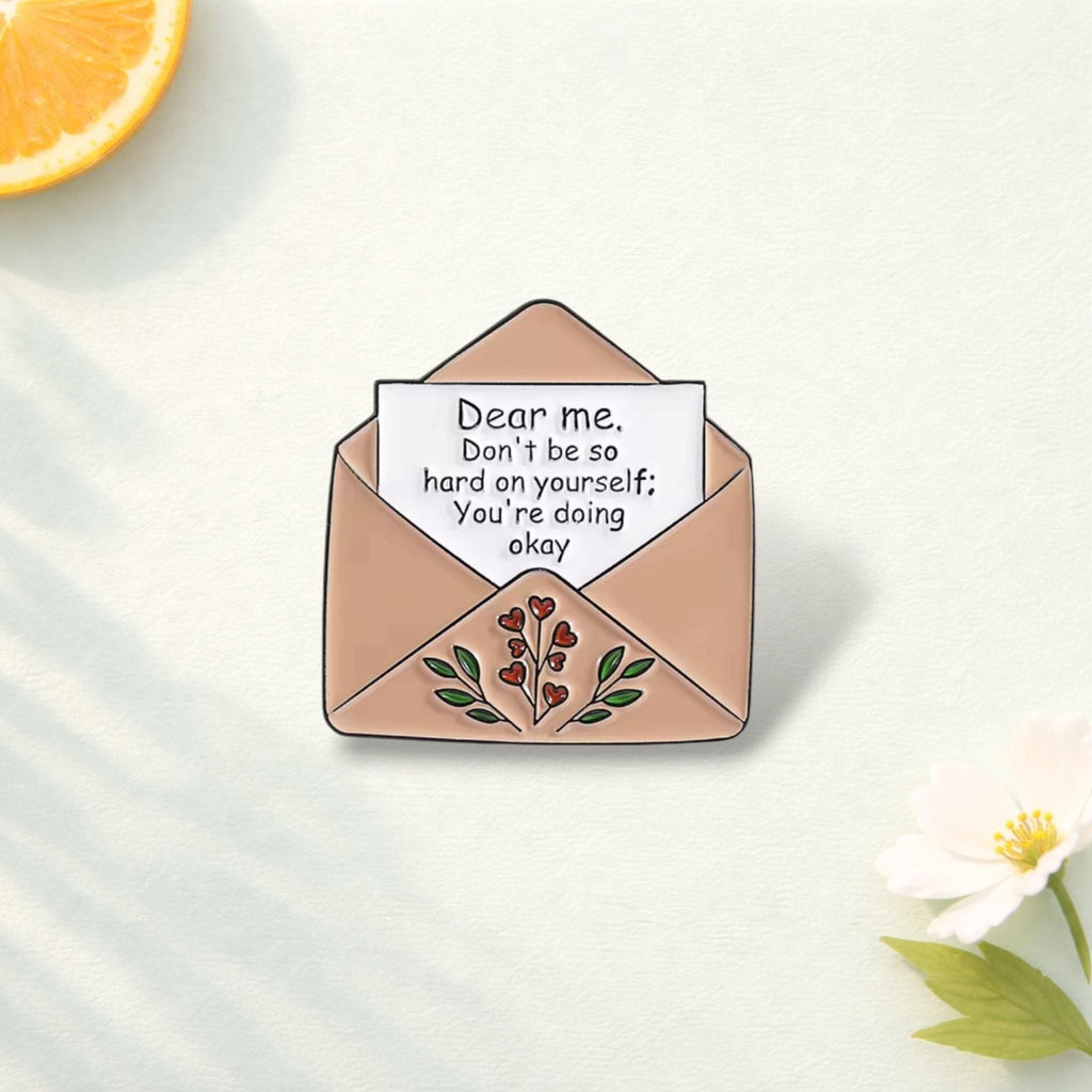 Love Yourself Enamel Pin Encouragement Quote Brooch Envelope Design Lapel Badge Jewelry Gift for Friends