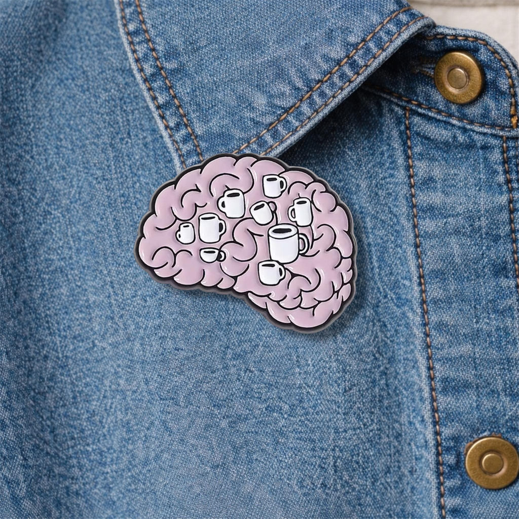 Coffee Is Key to Survival Enamel Pin Cartoon Brain and Cup Brooch Lapel Badge Jewelry Gift for Coffee Lovers