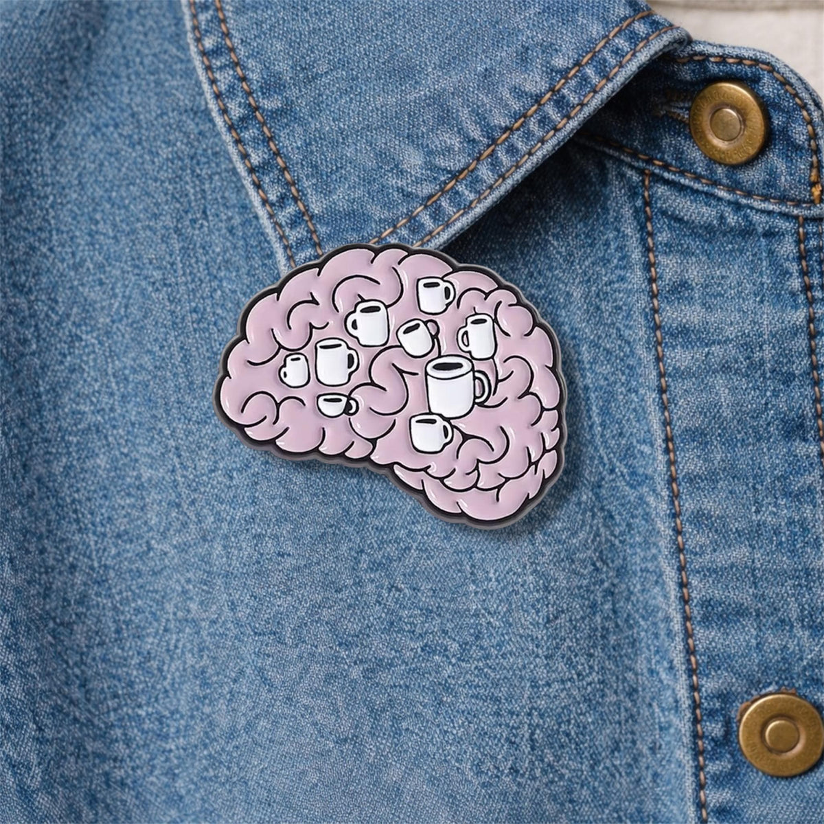 Coffee Is Key to Survival Enamel Pin Cartoon Brain and Cup Brooch Lapel Badge Jewelry Gift for Coffee Lovers