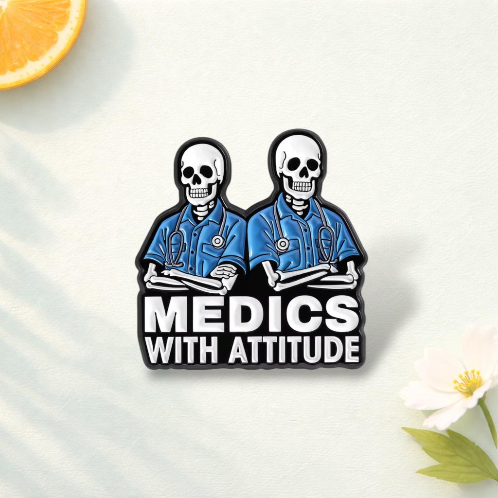 Skeleton Doctor Enamel Pin Medics With Attitude Skull Brooch Funny Medical Theme Lapel Badge