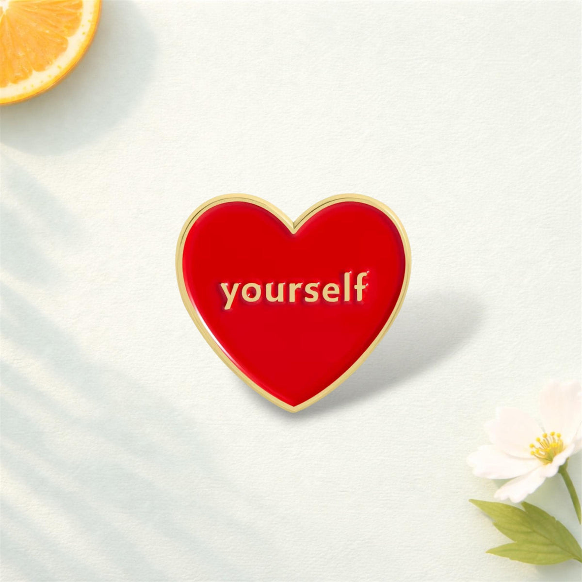 Red Heart Enamel Pin – Love Yourself Self Care Quote Brooch – Inspirational Alloy Lapel Badge – Cute Fashion Jewelry Gift for Her