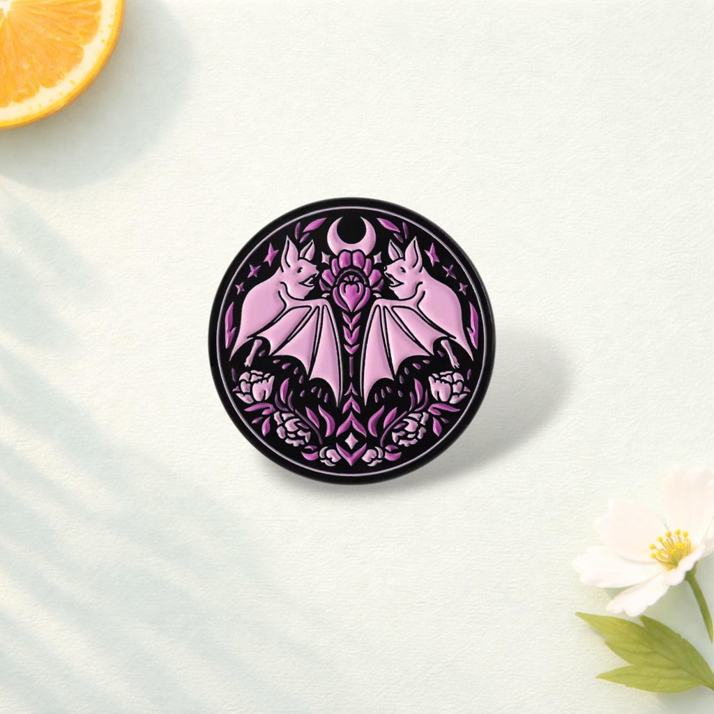 Floral Bat Enamel Pin Spooky Creepy Bat Midnight Nightmare Brooch Halloween Lapel Badge Jewelry Gift for Friends