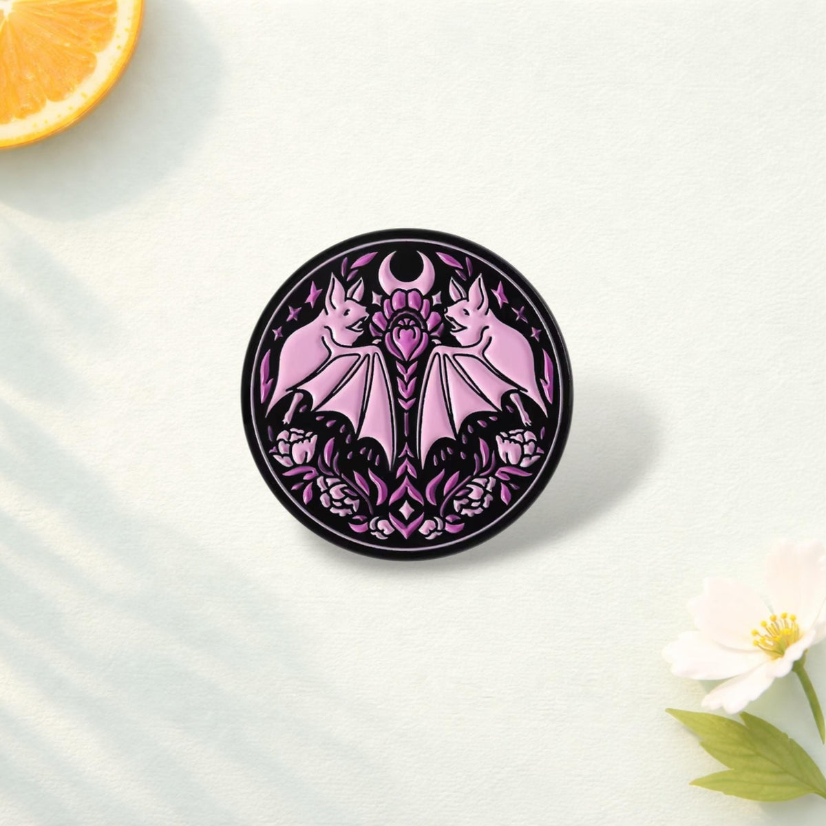 Floral Bat Enamel Pin Spooky Creepy Bat Midnight Nightmare Brooch Halloween Lapel Badge Jewelry Gift for Friends