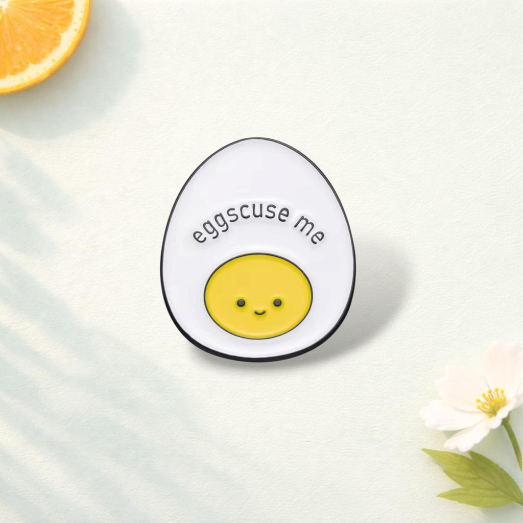 Funny Eggs Enamel Pin – “Cuse Me” Cute Cartoon Egg Brooch – Kawaii Food Lover Lapel Badge Backpack Pin Pun Gift
