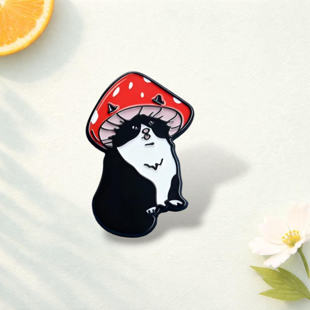 Cute Kitten Enamel Pin Cartoon Cat Brooch Mushroom Lapel Pin Kawaii Animal Jewelry Backpack Hat Jacket Clothing Gift for Cat Lovers